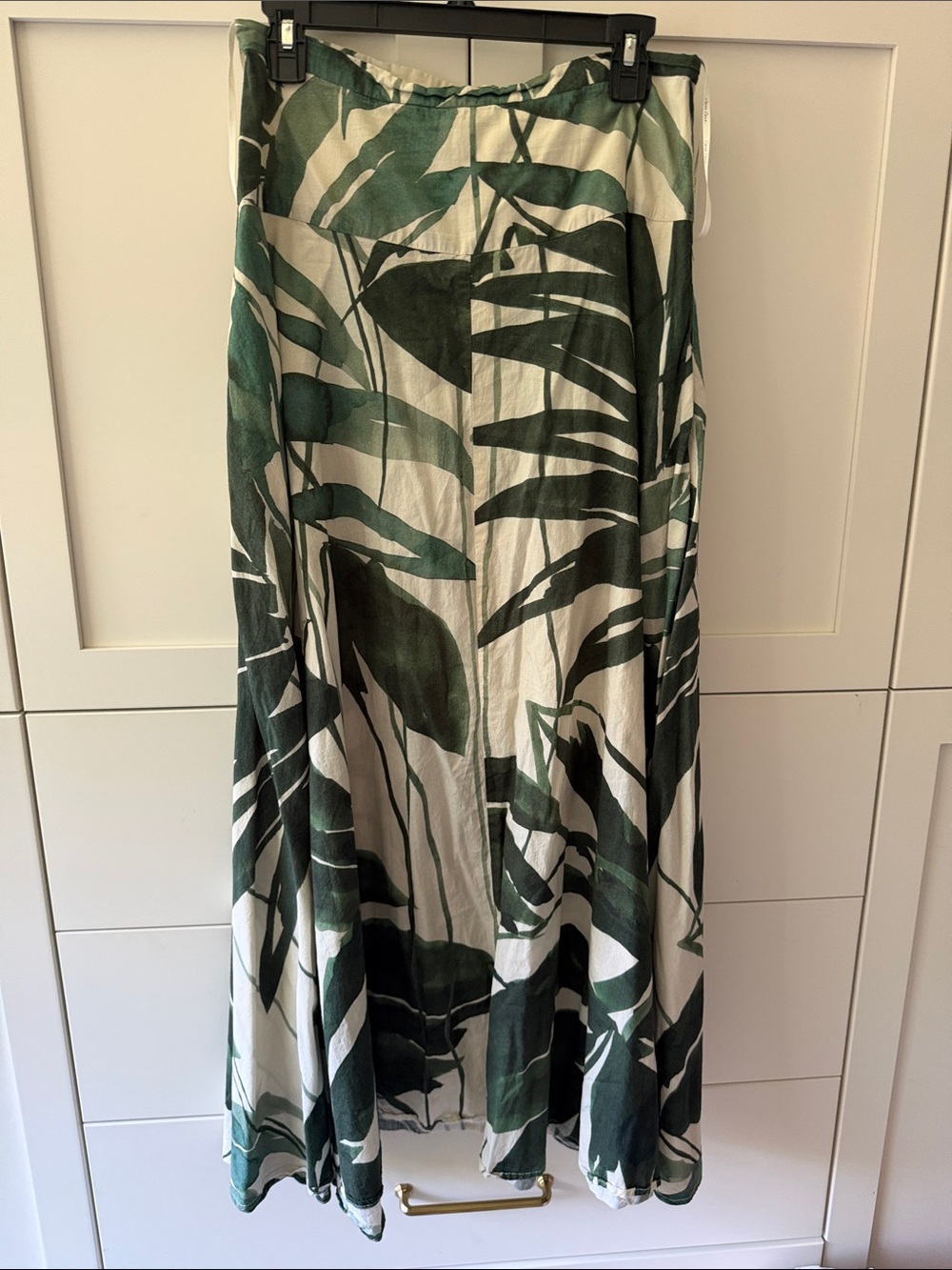 Green & White Tropical Leaf Maxi Skirt